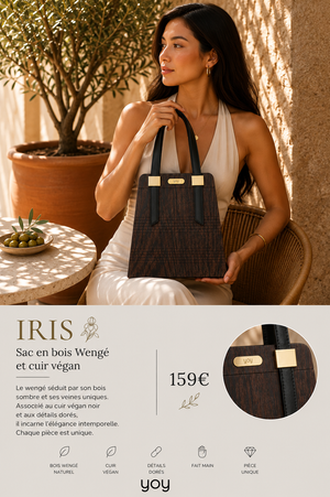 Iris — sac en bois Wengé porté par une femme