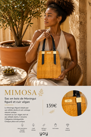 Mimosa — sac en bois Movingui figuré, vue de face