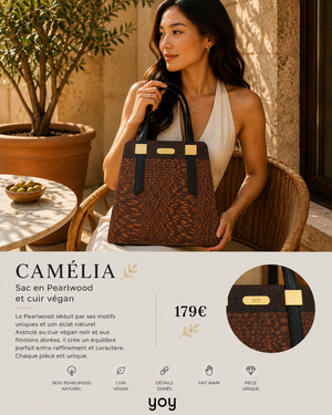 Camélia — Sac en bois Pearlwood & cuir végan, lifestyle