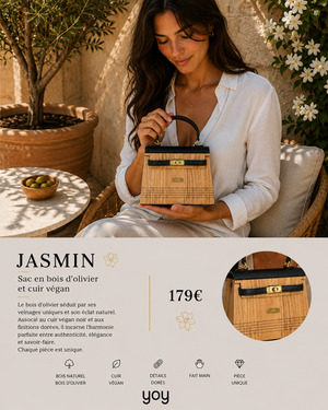 Jasmin — Sac en bois d'olivier & cuir végan, lifestyle