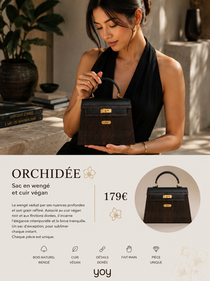 Orchidée — Sac en bois Wengé & cuir végan, lifestyle