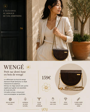 Sac Wengé – petit sac demi-lune en bois de wengé naturel