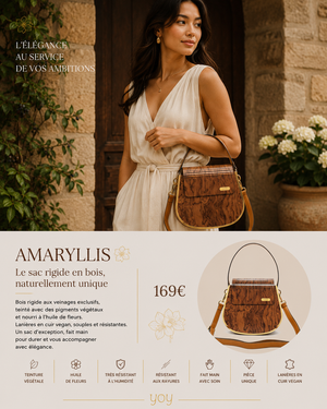Sac Amaryllis – bois rigide et cuir vegan