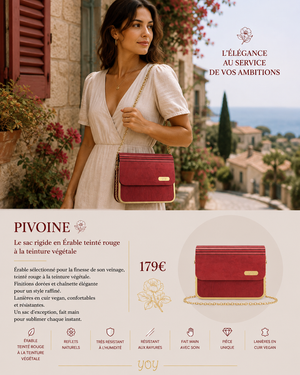 Sac Pivoine – rigide en Érable teinté rouge à la teinture végétale