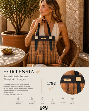 Hortensia — Sac en bois de Zébrano & Wengé, lifestyle