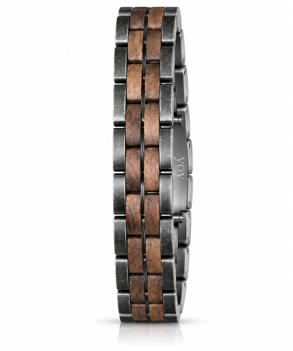 Bracelet Lena bois de noyer acier gris brossé – vue produit