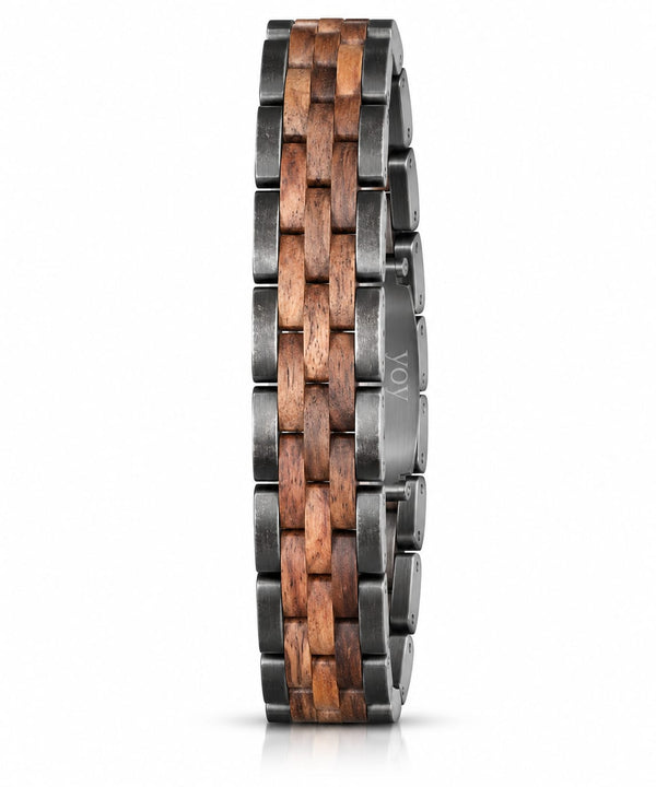 Bracelet Amazone en noyer et acier gun metal