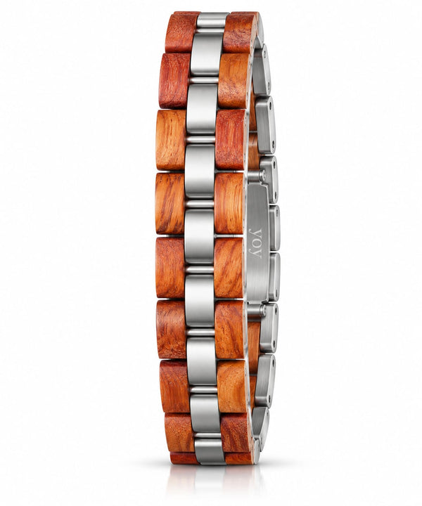 Bracelet Gange bois de santal rouge acier argenté – vue produit