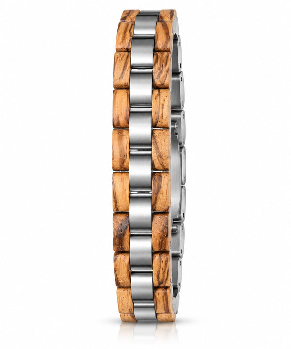 Bracelet Niger bois de zebrano doré acier argenté – vue produit