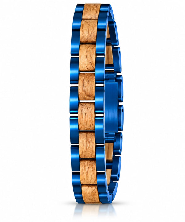 Bracelet Indigo bois de chêne acier bleu brillant – vue produit