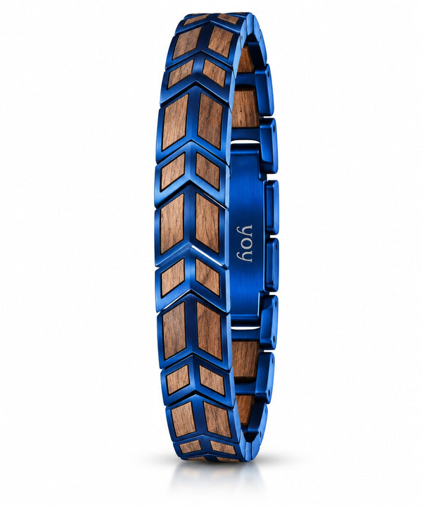 Bracelet Nil en noyer et acier bleu chevron
