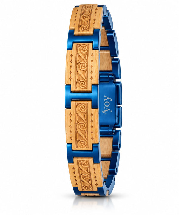 Bracelet Saint-Laurent bois d’érable gravé acier bleu – vue produit