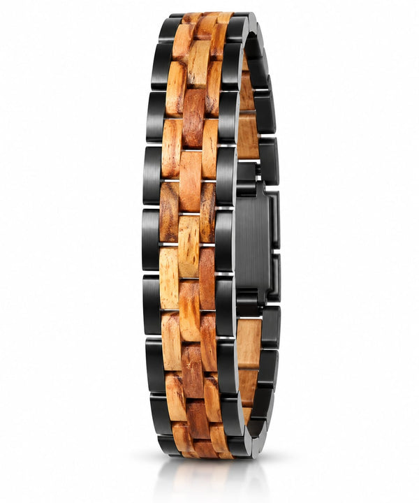 Bracelet Jourdain en bois d'olivier et acier noir mat