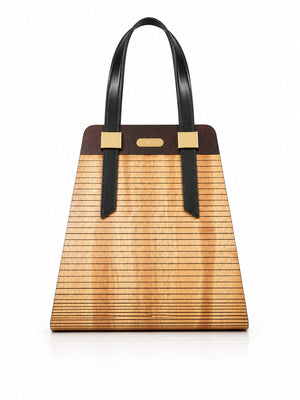 Amandine — Sac en bois de Movingui figuré & cuir végan, fond blanc