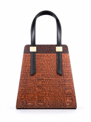 Camélia — Sac en bois Pearlwood & cuir végan, fond blanc, vue face