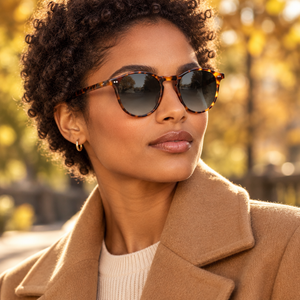 Femme portant les lunettes de soleil Châtaigne