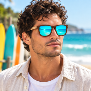 Fluorite portée homme, verres turquoise
