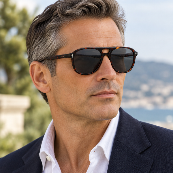 Homme portant les lunettes de soleil Noisette en acétate écaille
