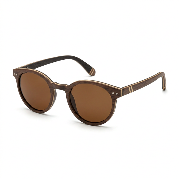 Lunettes en noyer verres marron de trois-quarts