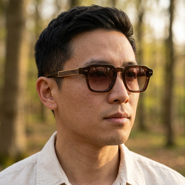 Lunettes Vienne bois et acétate portées par un homme