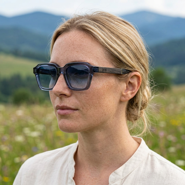 Lunettes Milan bois et acétate portées par une femme