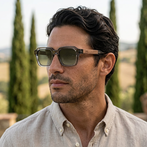 Lunettes Rome bois et acétate portées par un homme