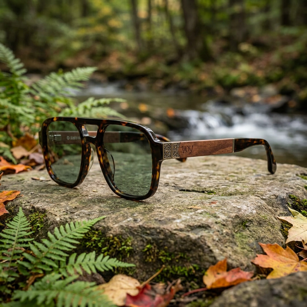 Lunettes Budapest dans un décor naturel au bord d’un ruisseau