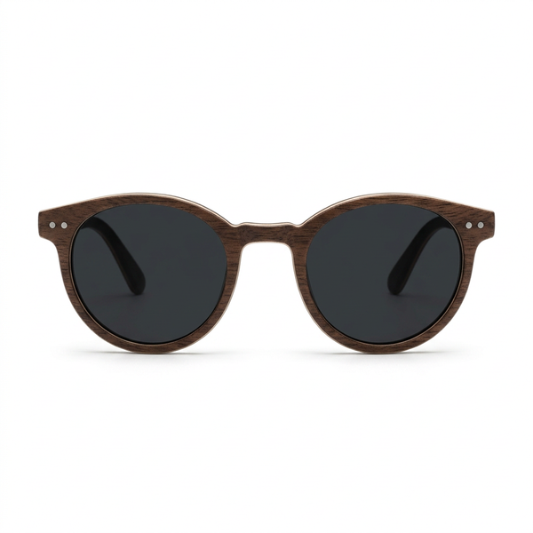 Lunettes en noyer verres gris de face
