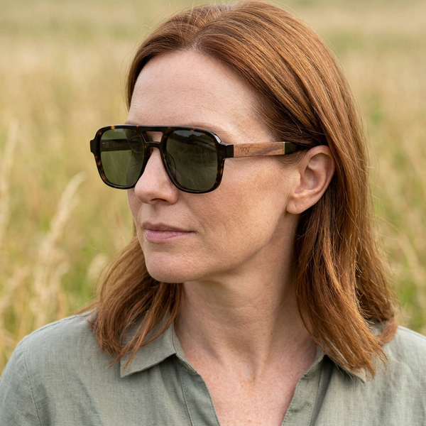 Lunettes Budapest bois et acétate portées par une femme