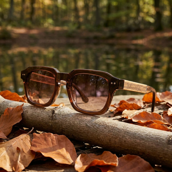 Lunettes Vienne parmi des feuilles d’automne au bord d’un étang