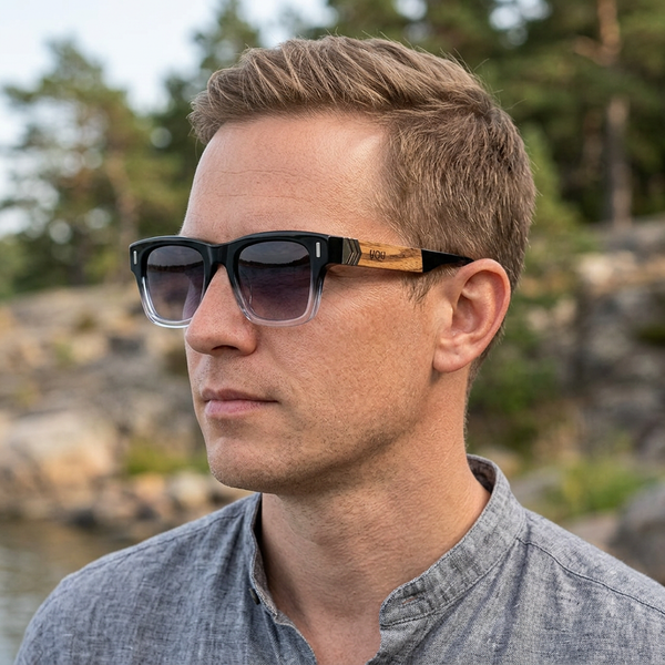 Lunettes Stockholm bois et acétate portées par un homme