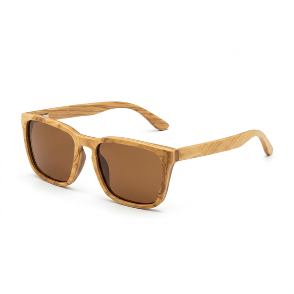 Lunettes en olivier verres marron de trois-quarts