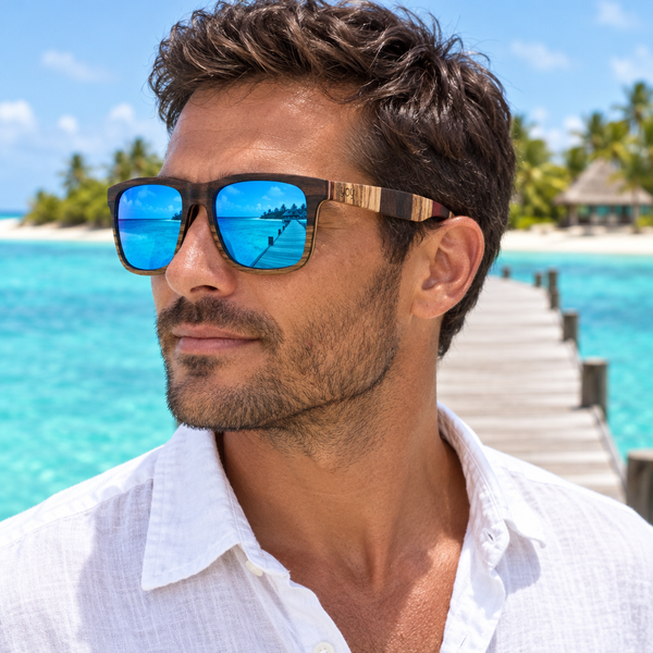 Kiss homme verres bleus sur le lagon
