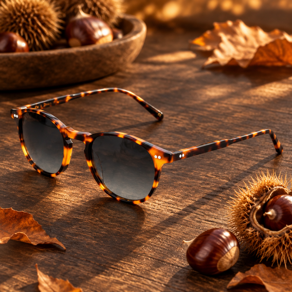 Lunettes de soleil Châtaigne posées près de châtaignes fraîches