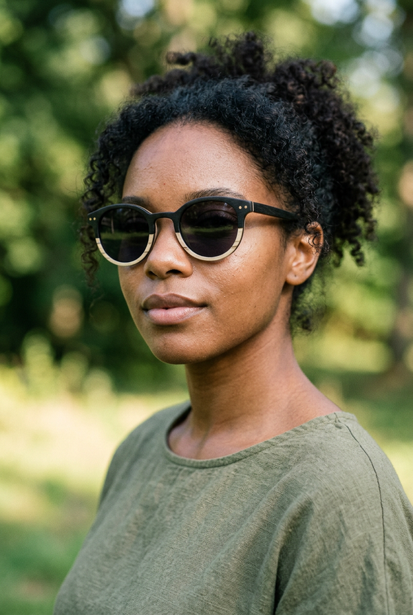 Portrait femme avec verres gris