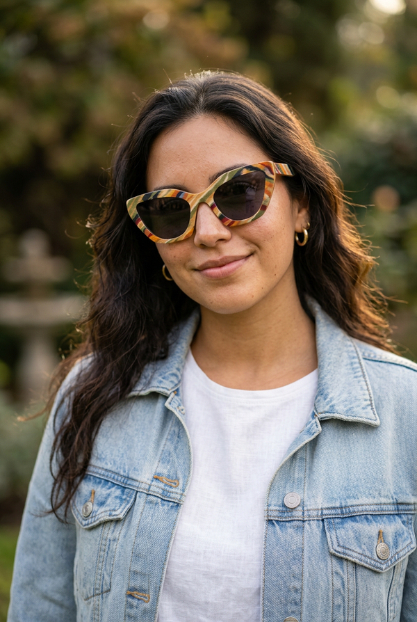 Portrait femme, verres gris