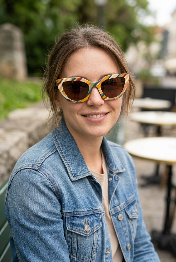 Portrait femme, verres marron